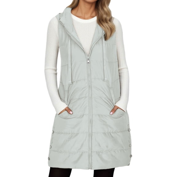 Daznico Winter Down Vest Insulated Warm Sleeveless Coat with Hood Button Front Closure Zipper Outerwear for Cold Weather,Womens Vest,Jackets for Women,XL