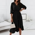 thumbnail image 2 of Fesfesfes Women Dress Spring And Fall V-Neck Solid Color Long-Sleeved Temperament Lace-Up Waist Slim Fit Ruffles Skirt Dress Plus Size $10, 2 of 9