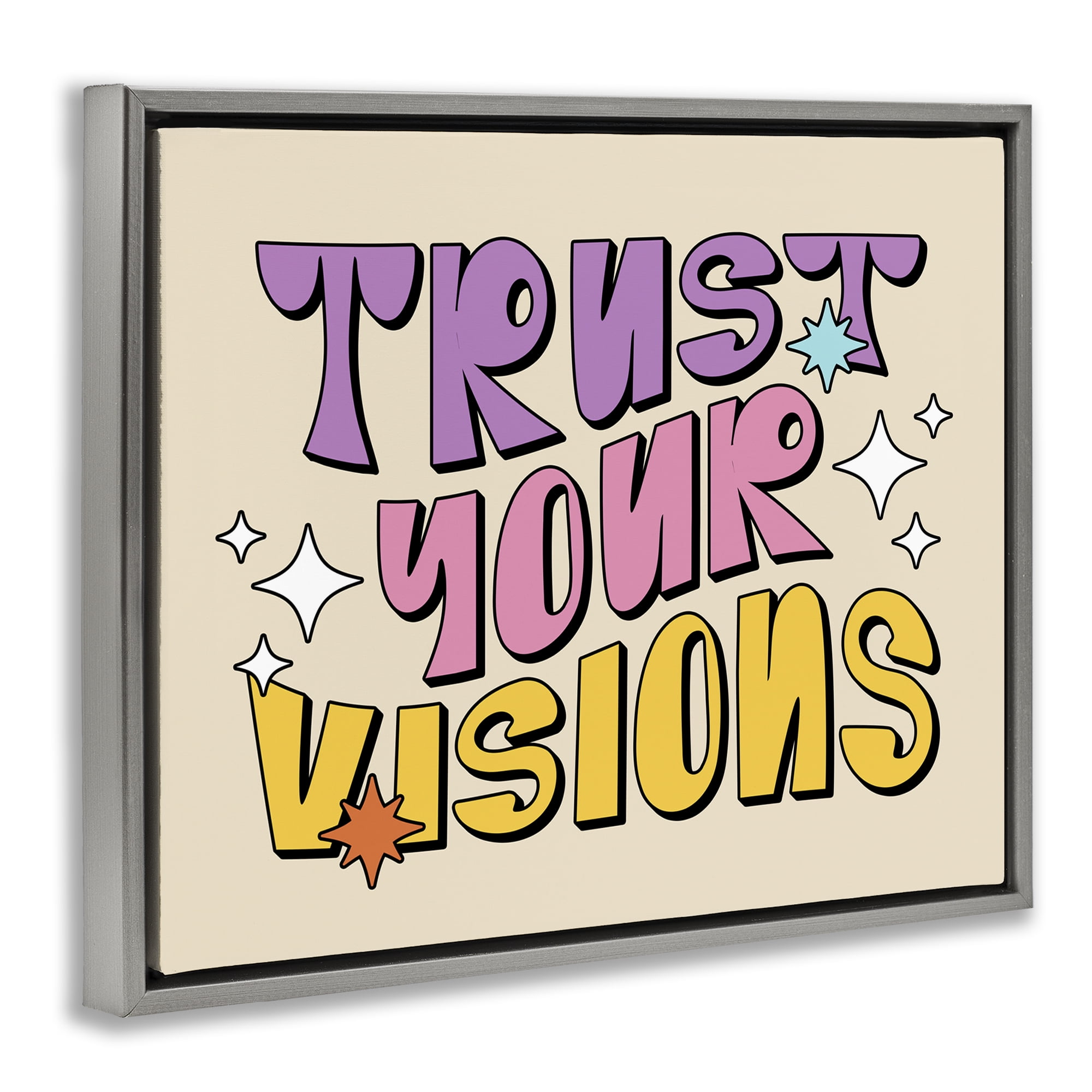 Stupell Industries Retro Trust Your Visions Text & Numbers Painting Gray Floater Framed Canvas Art Print Wall Art, 21 x 17