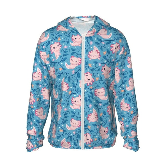 Fotbe happy baby axolotls Chaqueta con Protección Solar UPF 50+ para Hombre y Mujer, Camisa con Capucha y Bolsillos-XX-Large