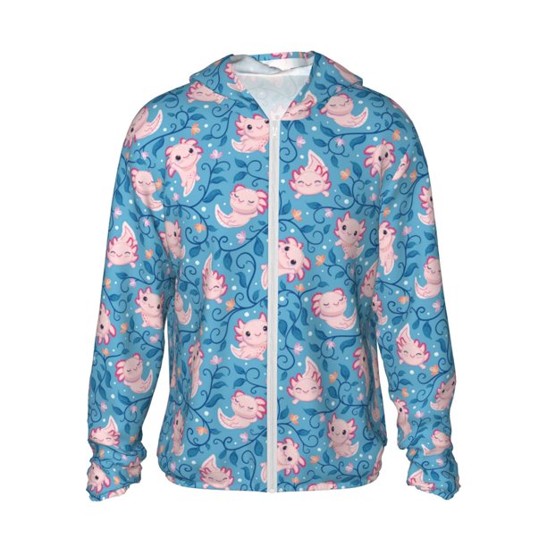 Fotbe happy baby axolotls Chaqueta con Protección Solar UPF 50+ para Hombre y Mujer, Camisa con Capucha y Bolsillos-Medium