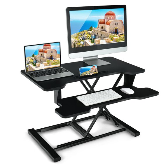 Gymax Sit to Stand Desk 32'' Standing Desk Converter Height Adjustable Black