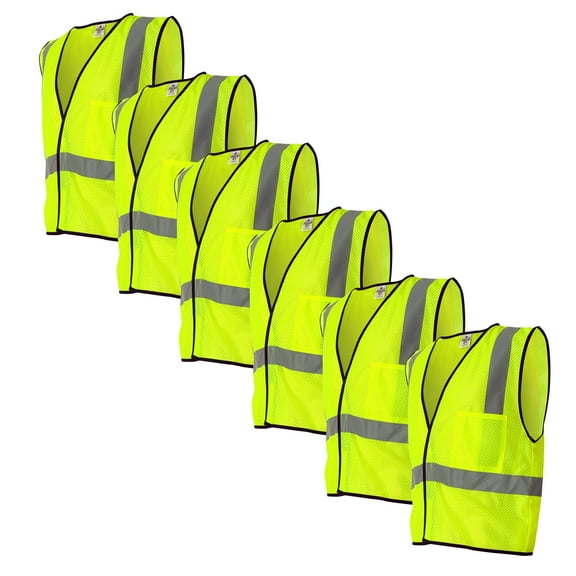 Kishigo High Visibility Safety Vest, Economy Single Pocket Hook-and-Loop Mesh Vest, Lime, Pack 6, S
