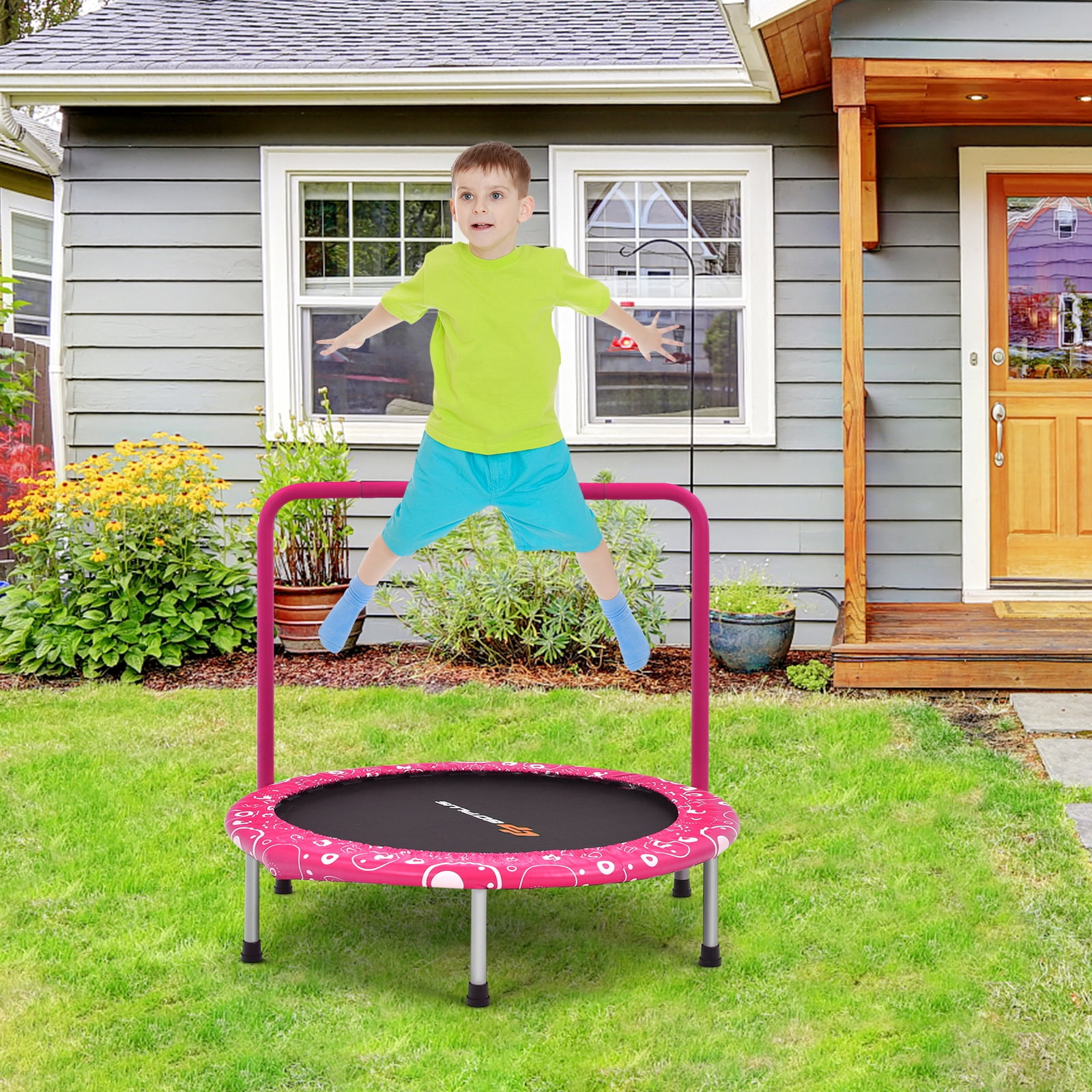 Infans 36" Kids Trampoline Rebounder W/Full Covered Handrail & Pad Indoor Outdoor Pink