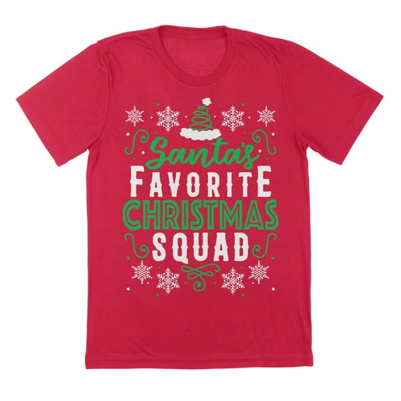 Santas Favorite Squad Holiday Christmas Graphic Red Mens Cotton T-Shirt