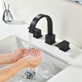 thumbnail image 4 of Widespread 8 Inch Matte Black Bathroom Sink Faucet, Waterfall Black Stainless Steel Bathroom Faucet for Sink 3 Hole, Vanity Lavatory Sink Faucets with Drain & Water Hoses, 4 of 15