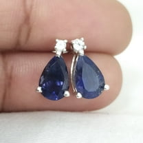 Elegant Natural Blue Iolite Teardrop Stud Earrings - 925 Solid Sterling Silver birthstone Women's Earrings - Anniversary Gift - jewelry For women -