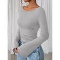 thumbnail image 4 of TrdSipl Womens Long Sleeve Shirts 2025 Fall Ruched Sides Bell Sleeve Boat Neck Basic Tee Lounge Slim Fit Ribbed Crop Tops Y2k Outfit Stylish Clothes, 4 of 6