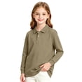 thumbnail image 2 of Girls Long Sleeve Pique Polo Shirt Kids Collared Golf Top Breathable Pique Knit 2026 Spring Fall School Uniform Blouse Khaki 2-3Y, 2 of 6