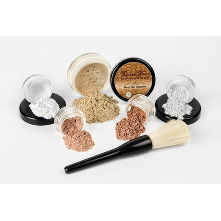 6 pc. STARTER KIT Mineral Makeup Set Bare Skin Matte Foundation Cover (Light (Best Mineral Makeup For Acne Prone Skin)