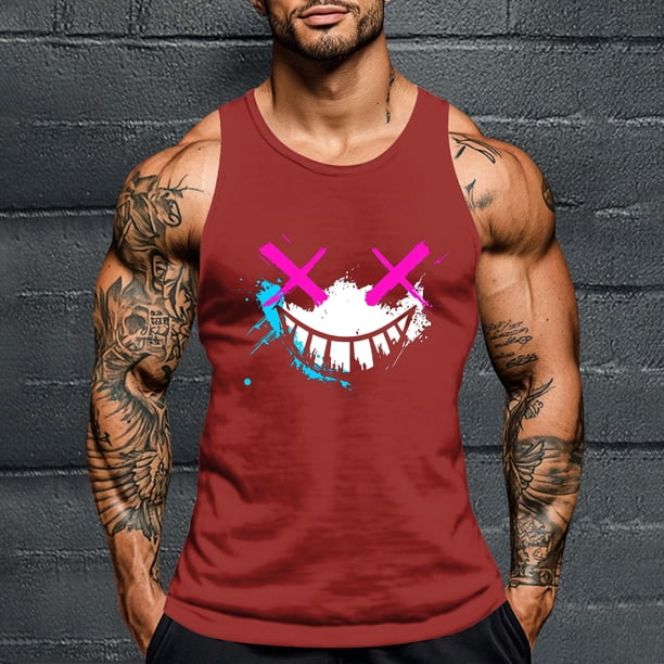 Camiseta sin mangas de cuello redondo para hombre, con estampado de Halloween, cuello redondo, estilo informal, deportiva, para hombre