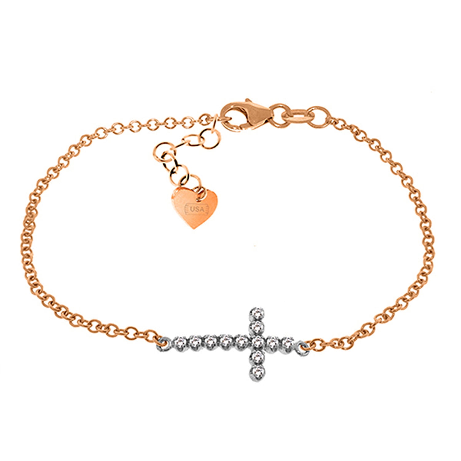 Galaxy Gold 14K Solid Gold 0.18 Carat Natural Diamond Cross Bracelet for Women - Rose Gold Fine Jewelry