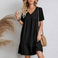 thumbnail image 3 of Lenago Women's Plus Size Summer Dresses High Waisted Fashion Holiday Summer Solid Color Short Sleeve Black Dresses Party Beach Dress, 3 of 9