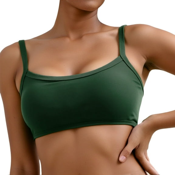 khonts,Women's Adjustable Spaghetti Strap Sports Bra Scoop Neck Wireless Padded Bras Yoga Workout Crop Tops Green XL