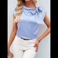 thumbnail image 4 of Blusa de Satén con Cuello Alto, Mangas y Lazo para Mujer, para Oficina Azul XL, 4 of 7