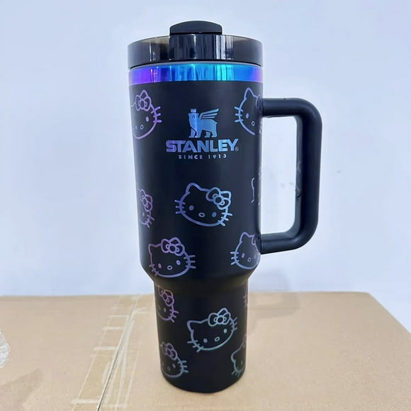 Hello S-tanley Kitty 40oz Tumbler with Handle, Double Wall Vacuum Sealed Stainless Steel Cup, 40oz Insulated Tumbler for Water, Iced Tea or Coffee, Smoothie