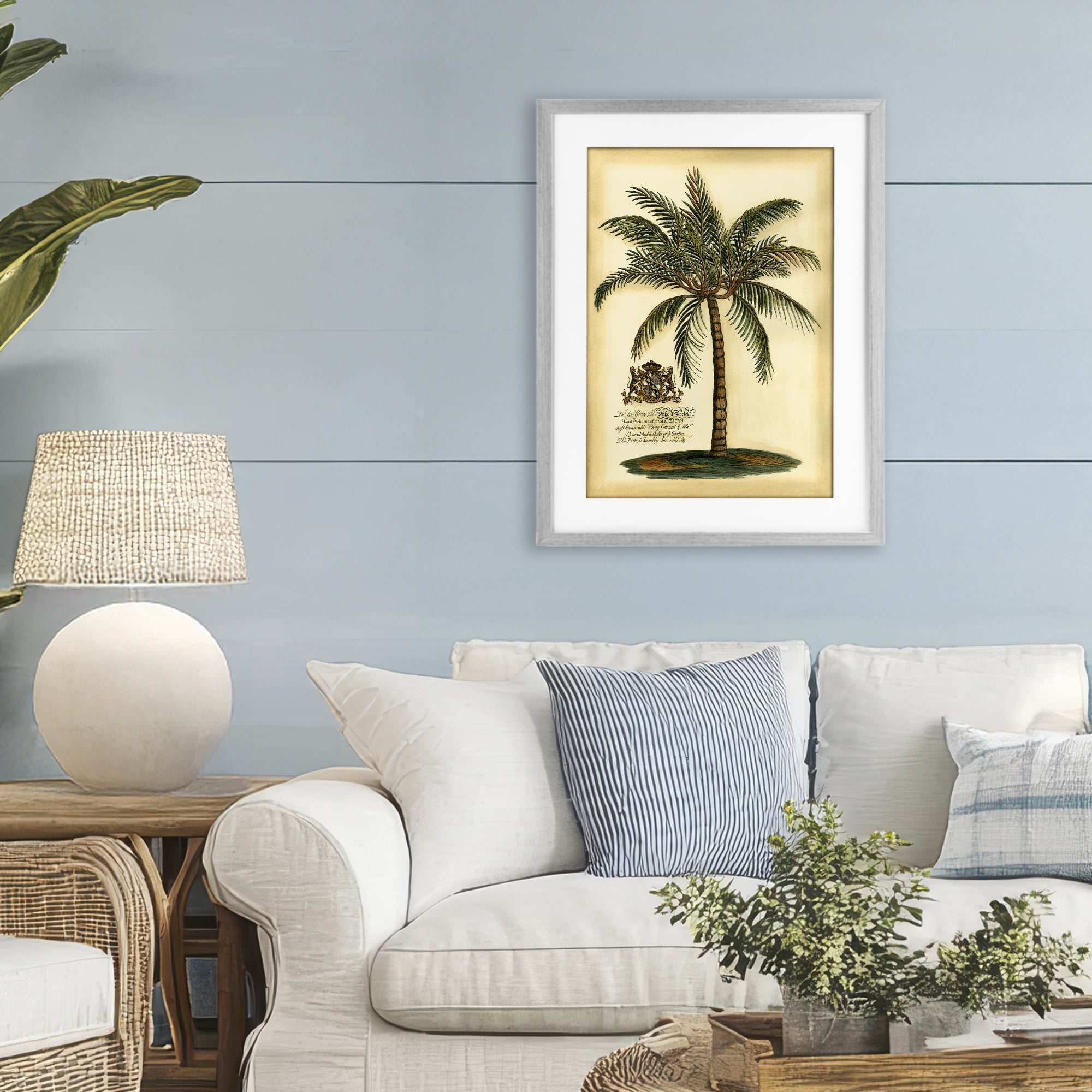 Stupell Industries British Colonial Palm Gray Framed Print Under Glass, design by Vision Studio