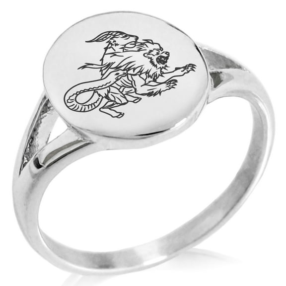 Stainless Steel Greek Mythology Chimera Minimalist Oval Top Polished Statement Signet Ring