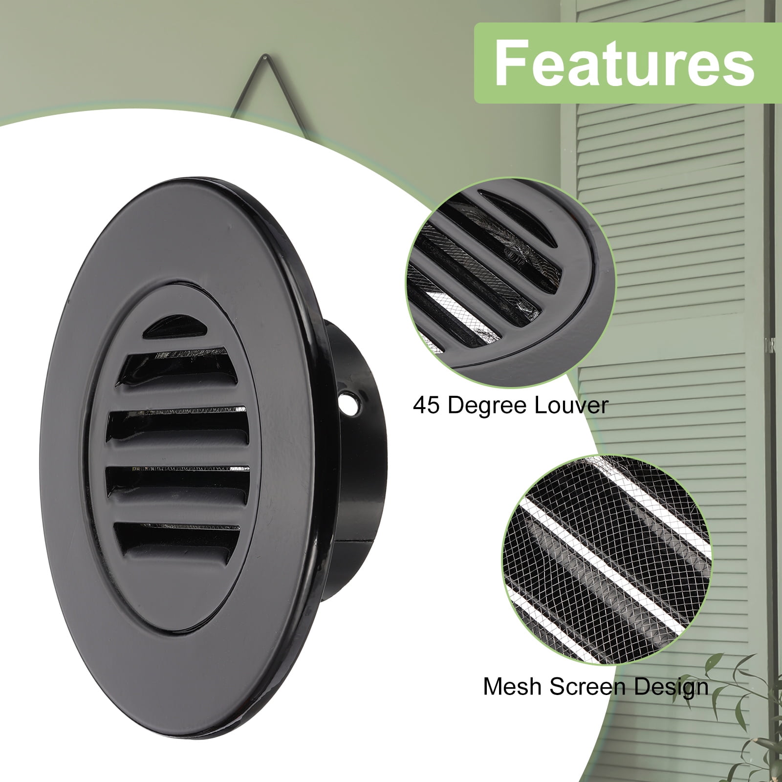 Round Soffit Vent, Aluminum Alloy Wall Vent Grille Cover for Exhaust Black 3 Inch