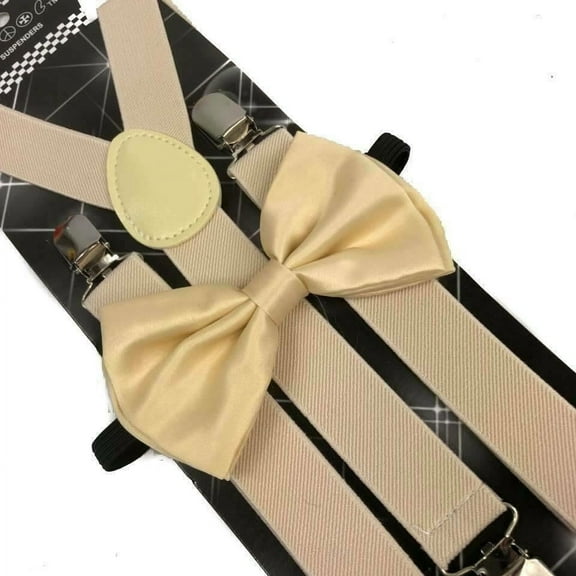 Adult CREAM BEIGE Wedding Suspender and Bow Tie Set Adjustable Wedding prom - New with box/tags