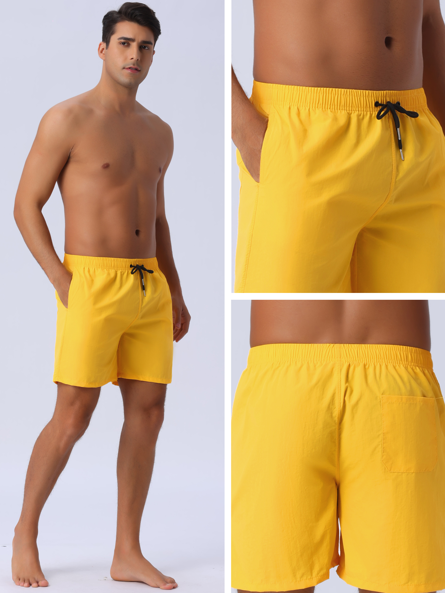 DARING DIVA Men's Elastic Waist Drawstring Surfing Board Shorts 36 Yellow