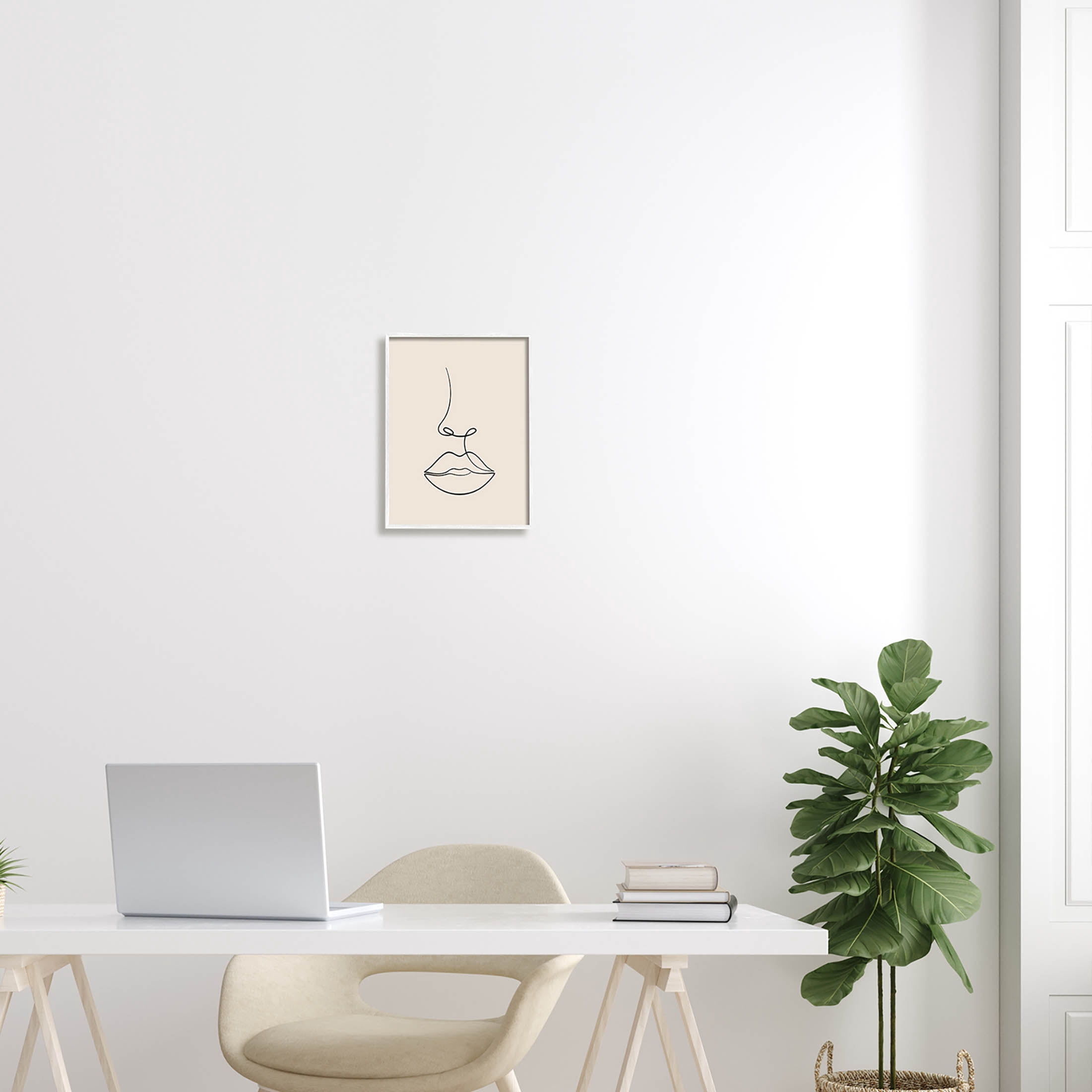 Stupell Industries Minimal Female Face Line Doodle Graphic Art White Framed Art Print Wall Art, Design by JJ Design House LLC