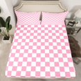 thumbnail image 2 of Homewish Geometric Plaid 3pcs Twin Sheet Sets For Teens Boys Girls,Pink White Twin Fitted Sheet,Vintage Aesthetic Breathable Flat Sheet,Super Cozy Room Decor, 2 of 7
