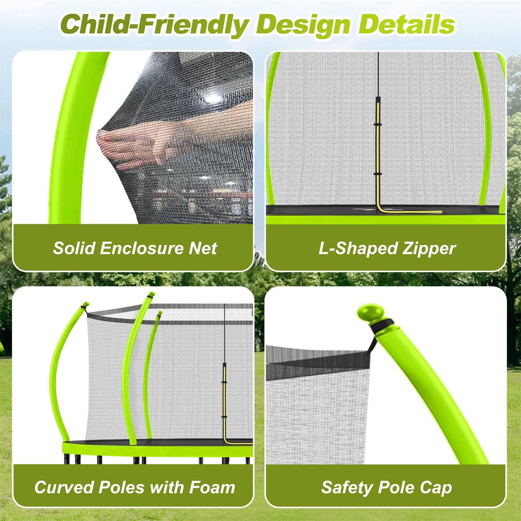 Alvantor 16Ft Trampoline for Kids, Pumpkin Trampoline with Enclosure Net and Basketball Hoop Green
