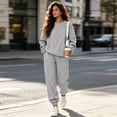 thumbnail image 2 of Women 2 Piece Outfits Fall Sweatsuit Lounge Set | Long Sleeve Drop Shoulder Crewneck Sweatshirt,Wide Leg Sweatpants,Casual Tracksuit,Winter Vacation Travel Outfits Gray XL, 2 of 7