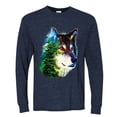 thumbnail image 2 of Earth Wolf Trees Mountains Nature Animal Lover Mens Long Sleeve Shirt, Vintage Heather Navy, Medium, 2 of 3