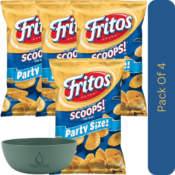 Fritos Scoops! Corn Snacks, Party Size, 15.5 oz Bag With Olive Green Bowl By ValueNest