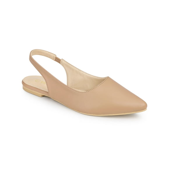BLISSFUL STEP Women's Shoes Slingback Pointed Toe Flat Shoes Nude 7