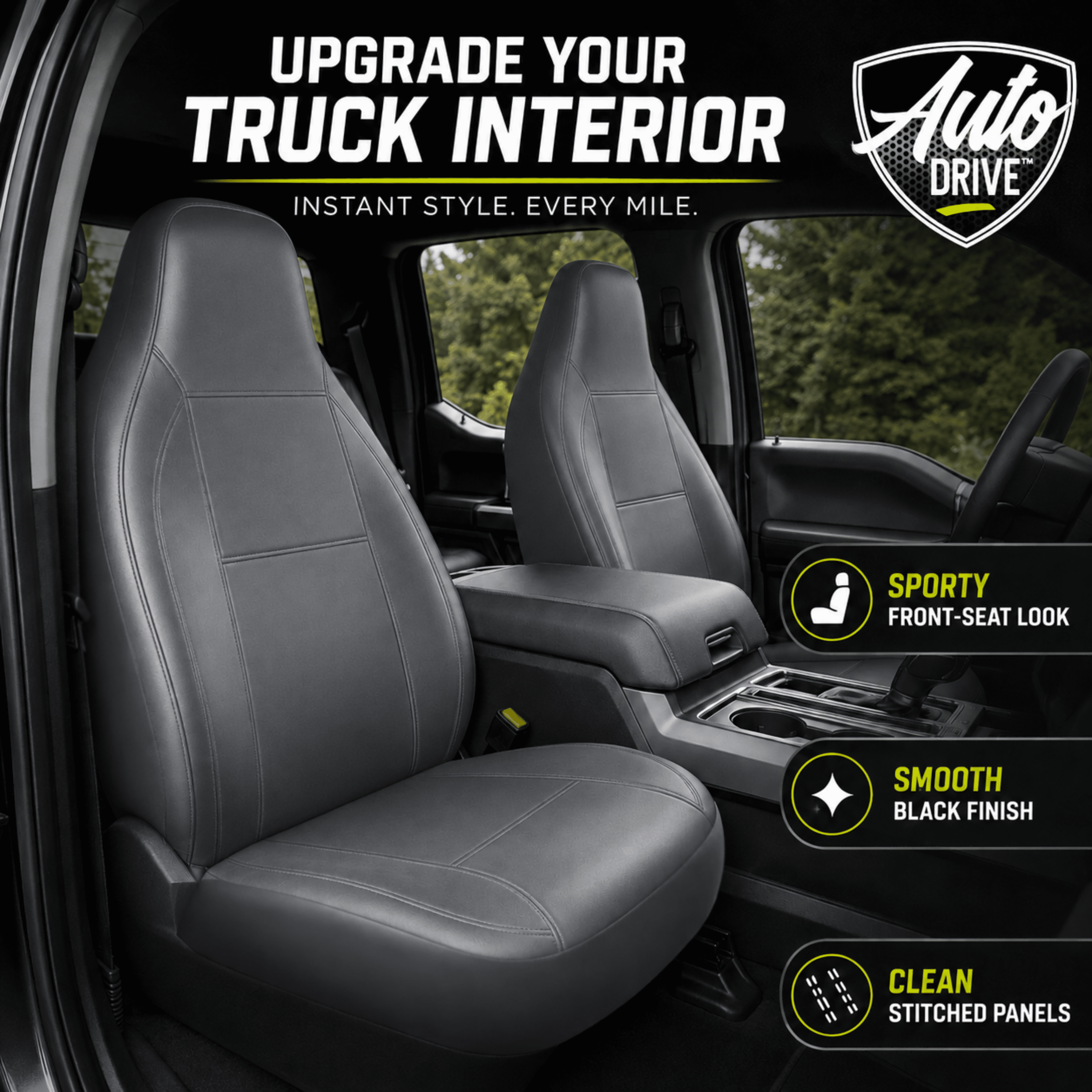 Auto Drive Car Seat Cover,High Back Full Leather Seat Protector Front Seat, Premium Comfortable Anti-Slip, Airbag Compatible Universal Fit for Cars SUVs Trucks,Gray