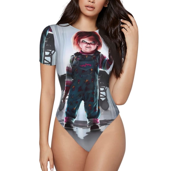 Lsque Chucky Women's Crew Neck Short Sleeve Bodysuit Basic T Shirts Tops Onesie Adult Cute Pajama-XX-Large