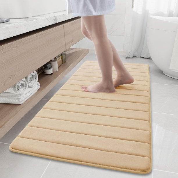 Alfombrilla de baño viscoelástica Buganda Gold, 150 x 60 cm, antideslizante