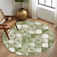thumbnail image 3 of Sage Green Geometric Large Area Rugs for Bedroom Living Room, Soft Non Slip Carpet Bedside Rug, Modern Abstract Art Botanical Round Floor Cover Kitchen Accent Rug 5' for Dining Room/Office, 3 of 9