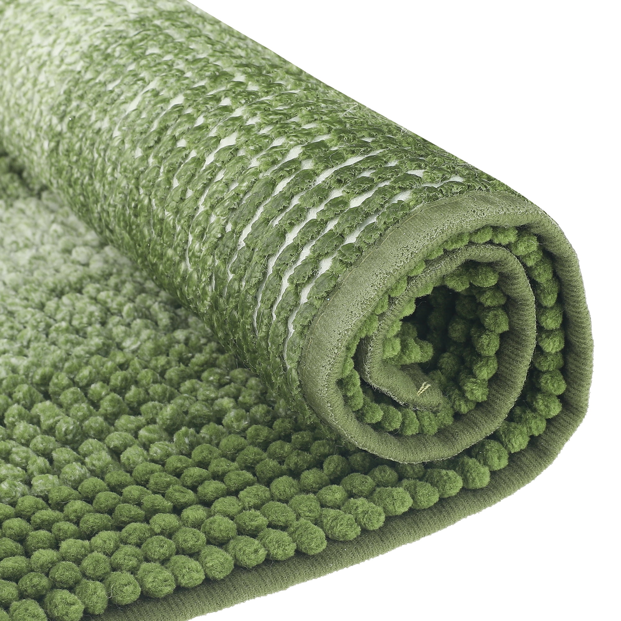Unique Bargains 2 Pcs Striped Mats Non-Slip Bath Carpet Green/Black 20" x 32"