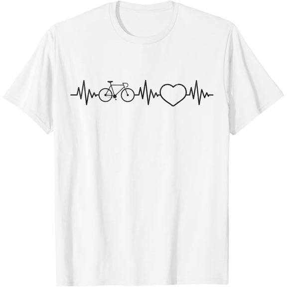 t-shirt Racing Bike Heartbeat Heart Road Bike Cyclist Heartbeat T-Shirt mens, woman, white,funny,journey,Crew Neck, Short Sleeve,printing