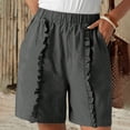 thumbnail image 2 of Diufon Womens Summer Shorts Elastic Waist Lounge Shorts Trendy Ruffle Solid Color Shorts with Pockets, 2 of 6