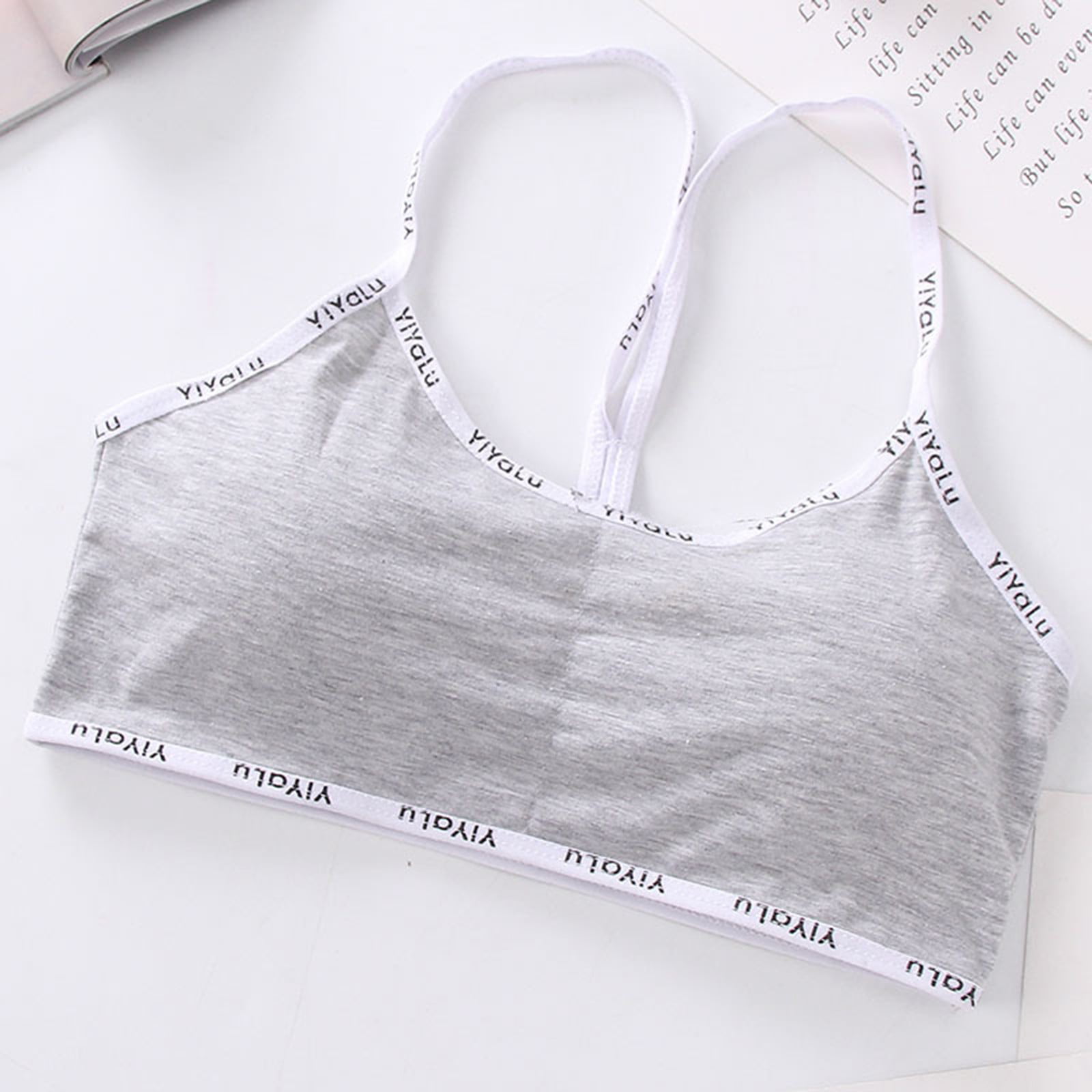 CLZOUD Comfortable Bras Grey Big Girls Student Training Bras Wireless Light  Padded Sports Cropped Cami Bras for Teens Underwear Adjustable Bra Vest  Teenager Underclothes One Size 