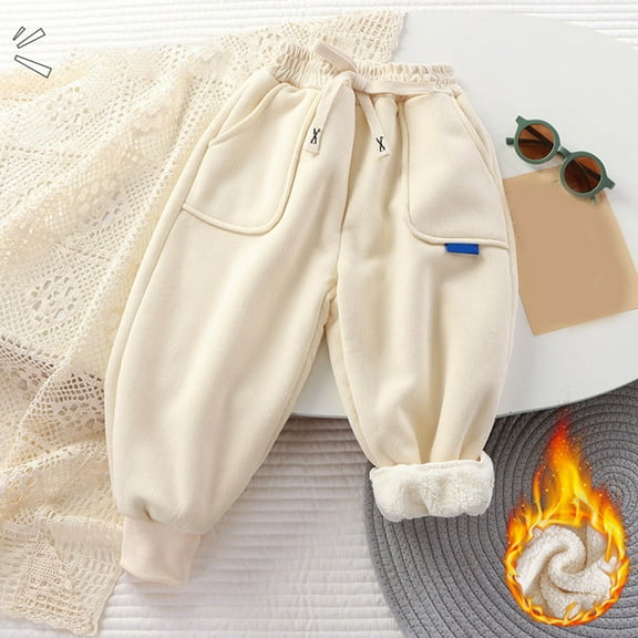 4T Girls Clothes Toddler Boy Pants Kids Boys Girls Toddler Fleece Sweatpants Casual Pull On Jogger Sweatpants with Pockets Drawstring for Girls Beige 6-7 Years