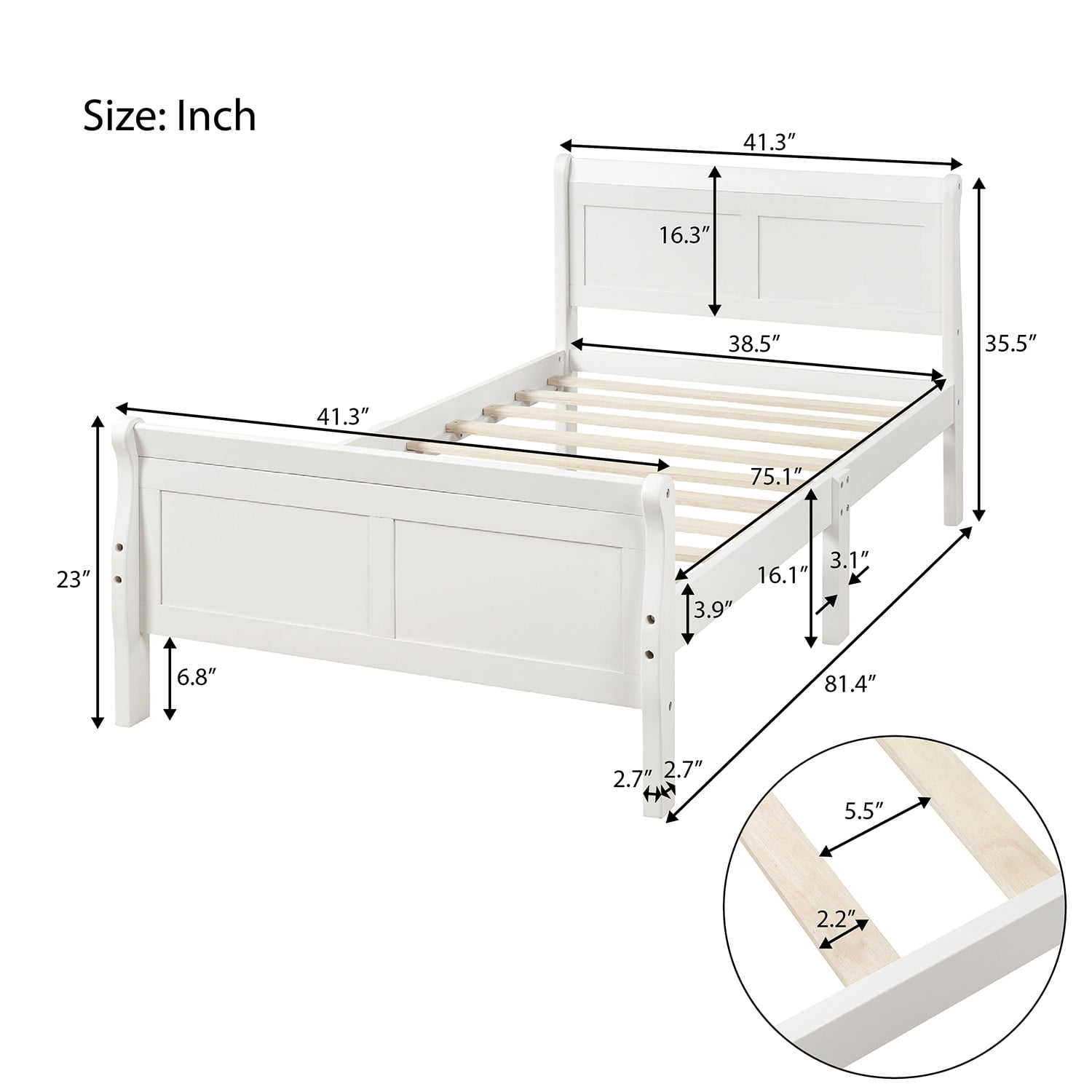 Holaki Wood Twin Size Bed with Headboard & Footboard for Kids, White