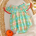 thumbnail image 6 of KPOPLK Baby Girl Halloween Romper One-piece Fly Sleeve Pumpkin Print Bubble Bodysuit Fall Pumpkin Patch Outfit for 3 6 9 12 18 Months Size 18-24 Months,Green, 6 of 9