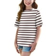 thumbnail image 4 of vdgthytj Girls Oversized T Shirts Kids Summer Trendy Striped Short Sleeve Tops Casual Crewneck Tees 5-15 Years, 4 of 8
