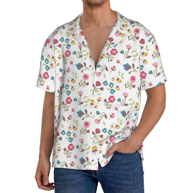 Fotbe Summer Floral Camisa Estampada de Manga Corta para Hombre, Casual de Verano, Estilo Playero, Sin Arrugas-XX-Large