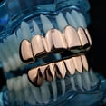 thumbnail image 4 of 14K Rose Gold Plated Grillz Set Upper Top And Bottom Lower Plain Teeth Hip Hop Grills, 4 of 5