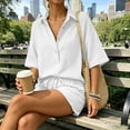 thumbnail image 4 of Sahpxhe 2 Piece Cotton Matching Sets for Women Button Front Short Sleeve Shirt Casual Summer Vacation Shorts Sets White XL, 4 of 7