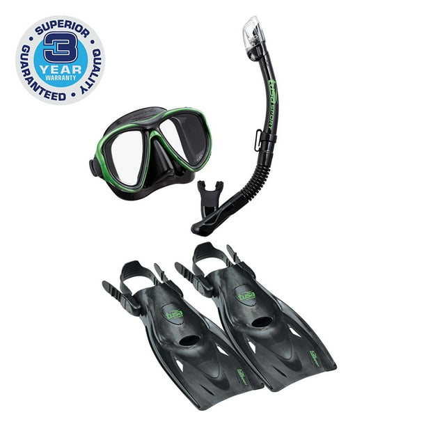 TUSA Sport Adult Powerview Mask, Dry Snorkel, and Fin Travel Set