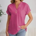 thumbnail image 2 of Cotton Linen Tees Shirts for Womens Summer Henley Neck Tee Button Down Short Sleeve Tops Plain Basic T-Shirt Loose Fitted Tunic Blouses Light Breathable T Shirts Vacation Going Out Clothes, 2 of 5