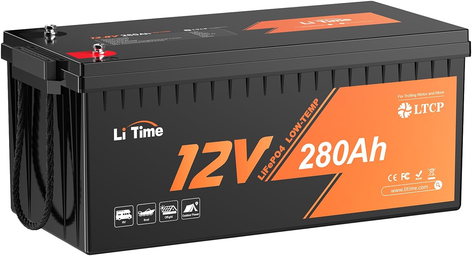 LiTime 12V 280Ah Plus Low-Temp Protection LiFePO4 Battery Built-in 200A BMS, Max 3584Wh Energy, Lithium Iron Phosphate Battery Perfect for Trolling Motors,Yacht, Marine, Boat, RVs, Home Energy